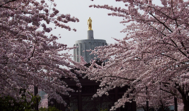 Oregon capitol building in spring