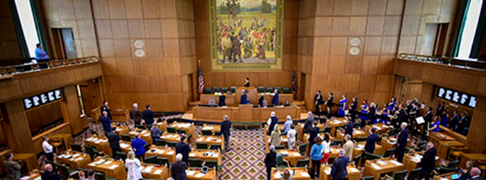 Interior/floor of Oregon senate facing forward