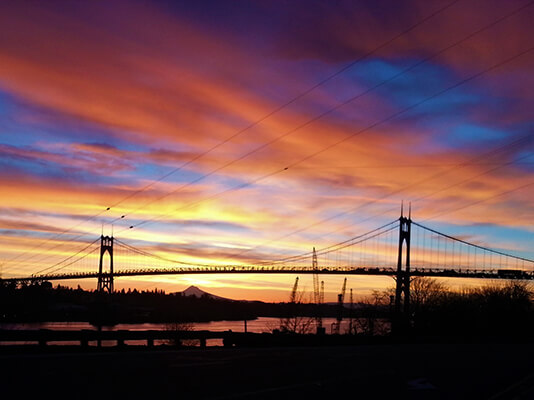 Suspension bridge at sunset