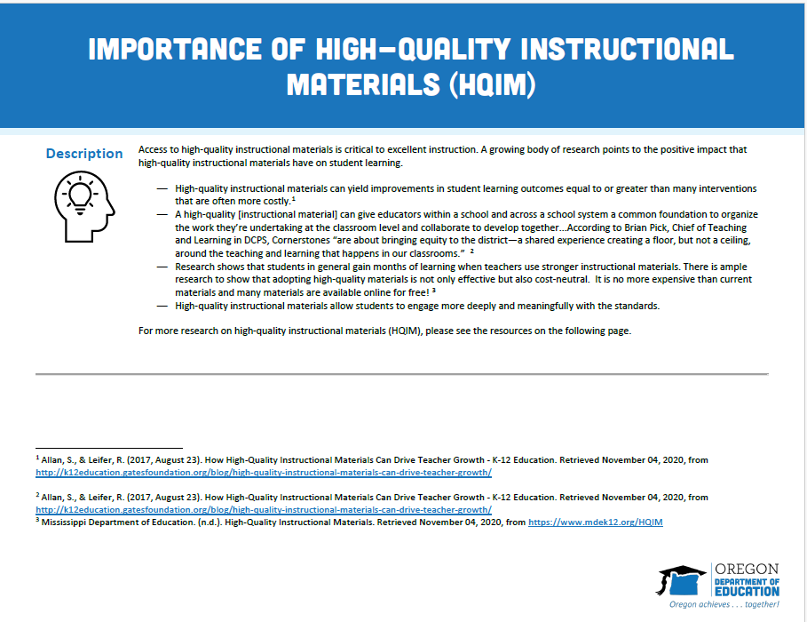 Importance of High-Quality Instructional Materials