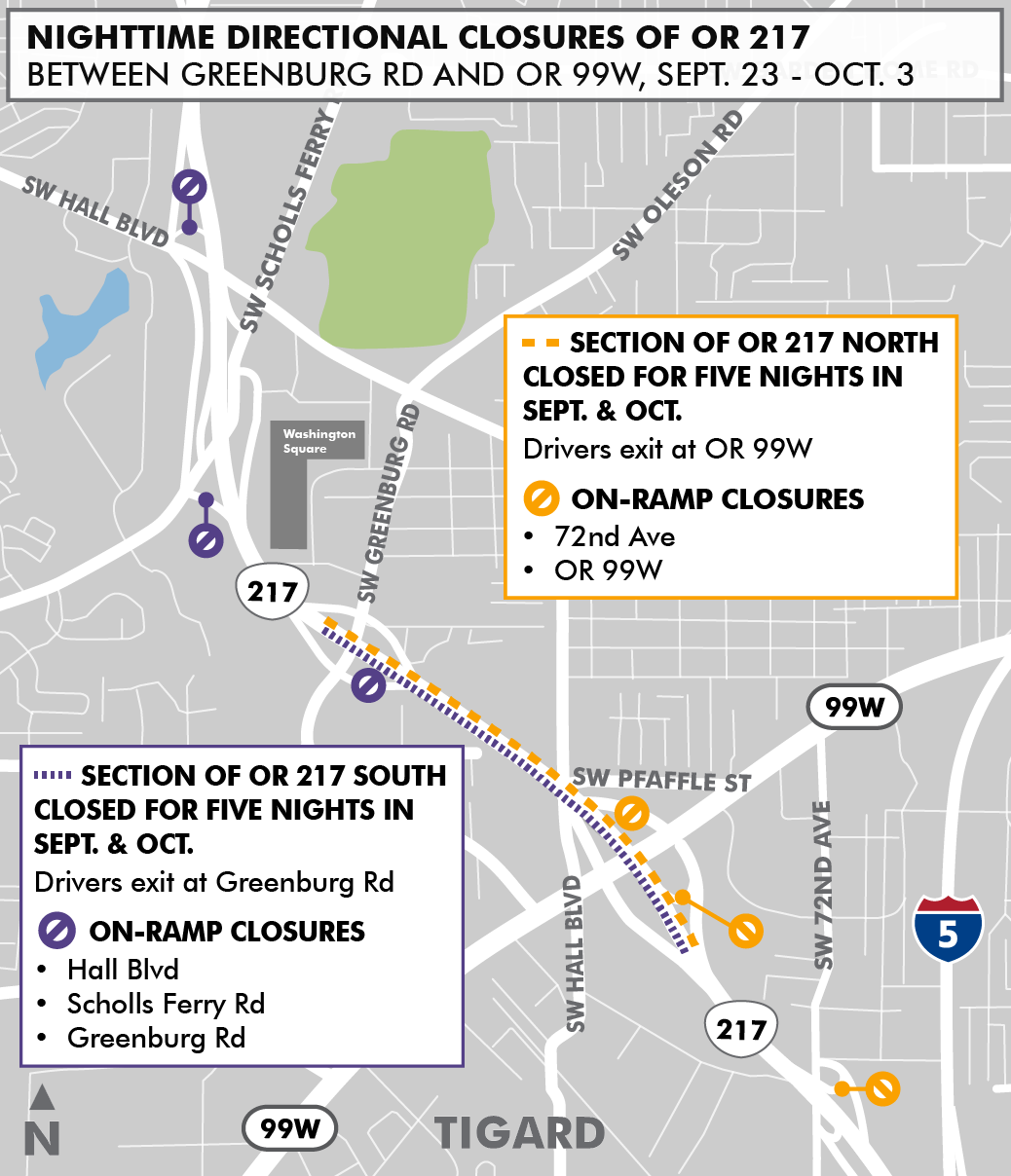 Map of nighttime directional closures on OR 217.png