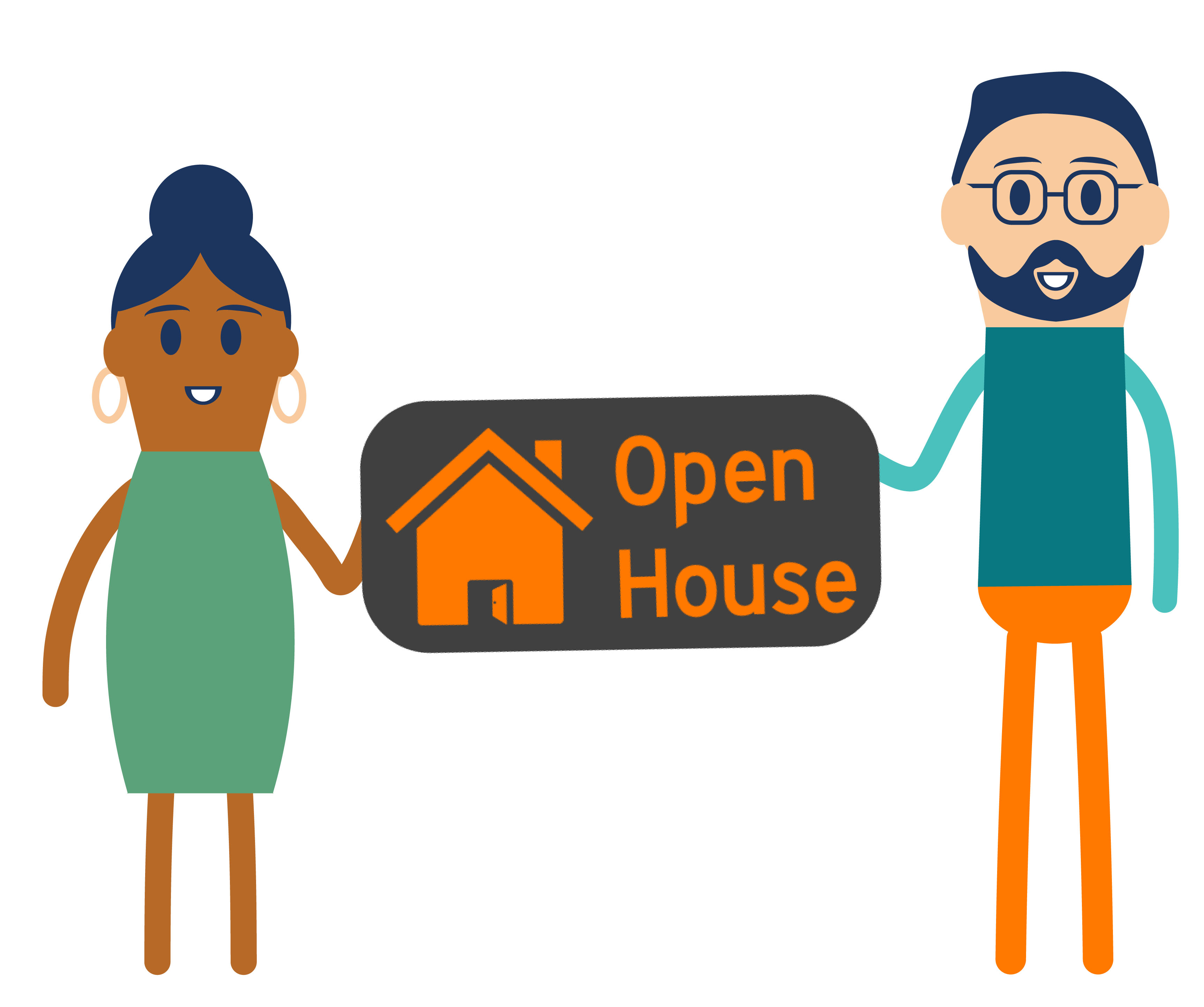 People holding Open House sign