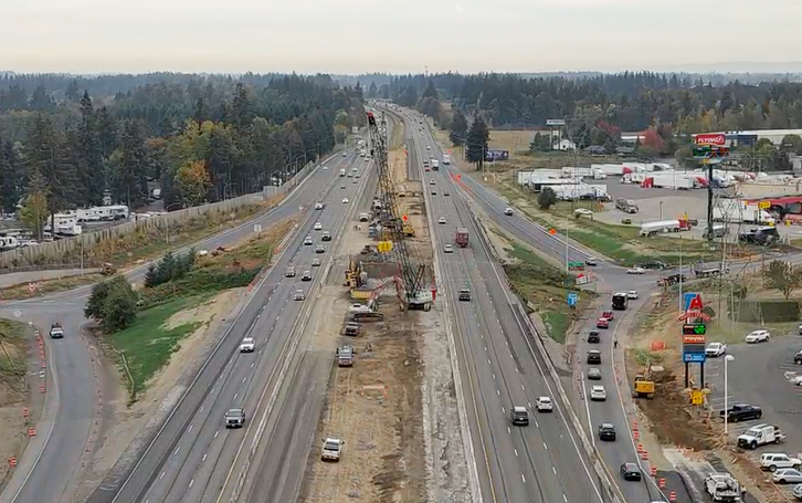 Aerial Picture of the bridge construction area on I-5