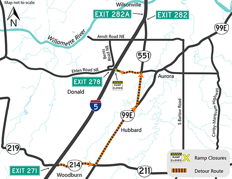 Northbound Exit 278 closure detour route