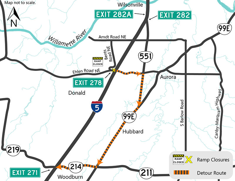 Southbound on-ramp closure detour map