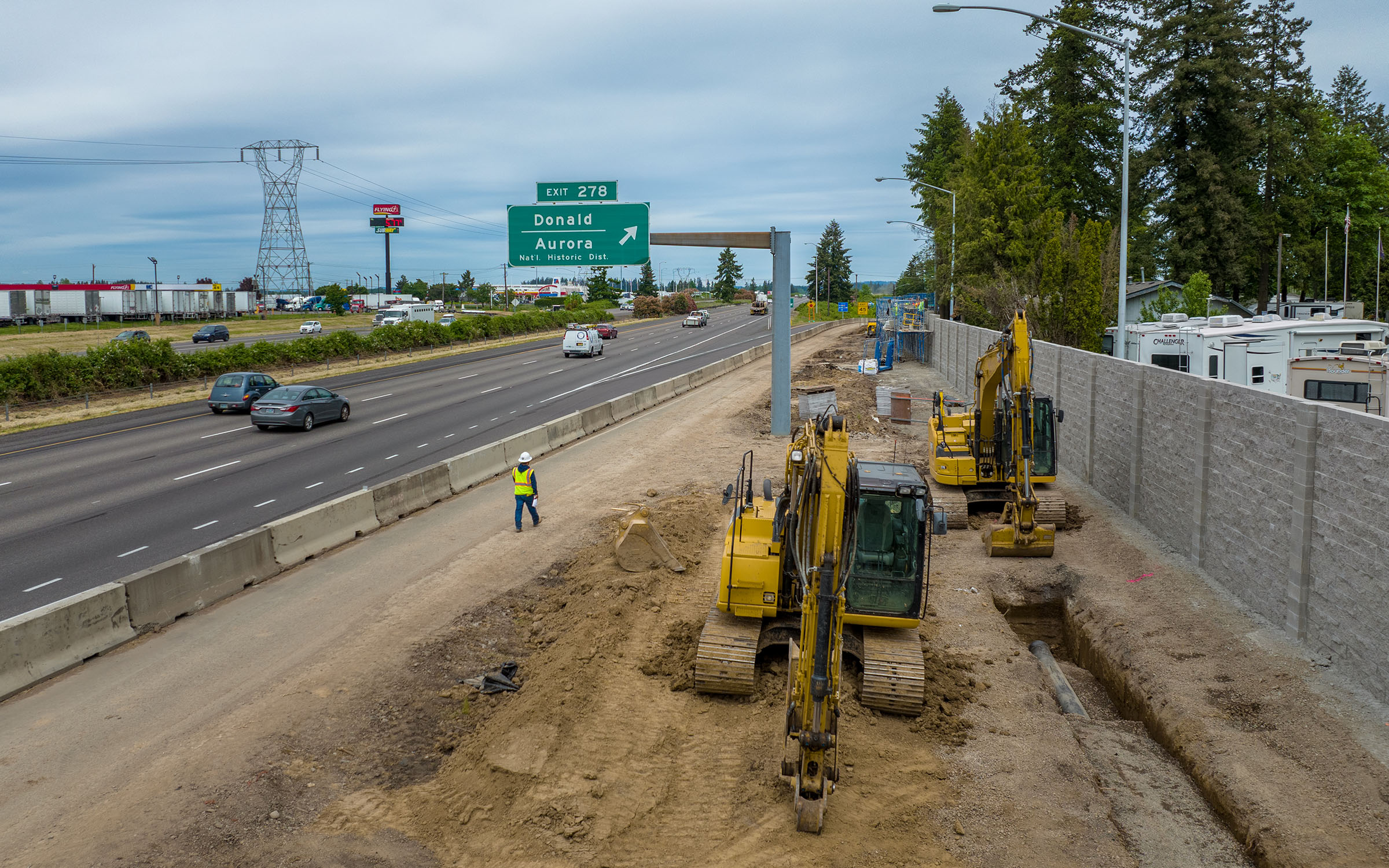 Work being done on the I-5 NB off-ramp at Exit 278