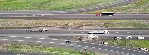 Aerial view of work at Exit 216 on I-84.