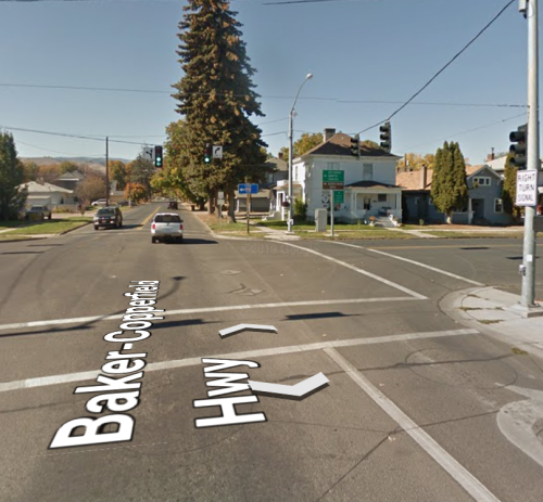 Photo of OR 7 and Campbell Street intersection in Baker City.