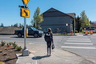 Example of a restriped and realigned crosswalk.