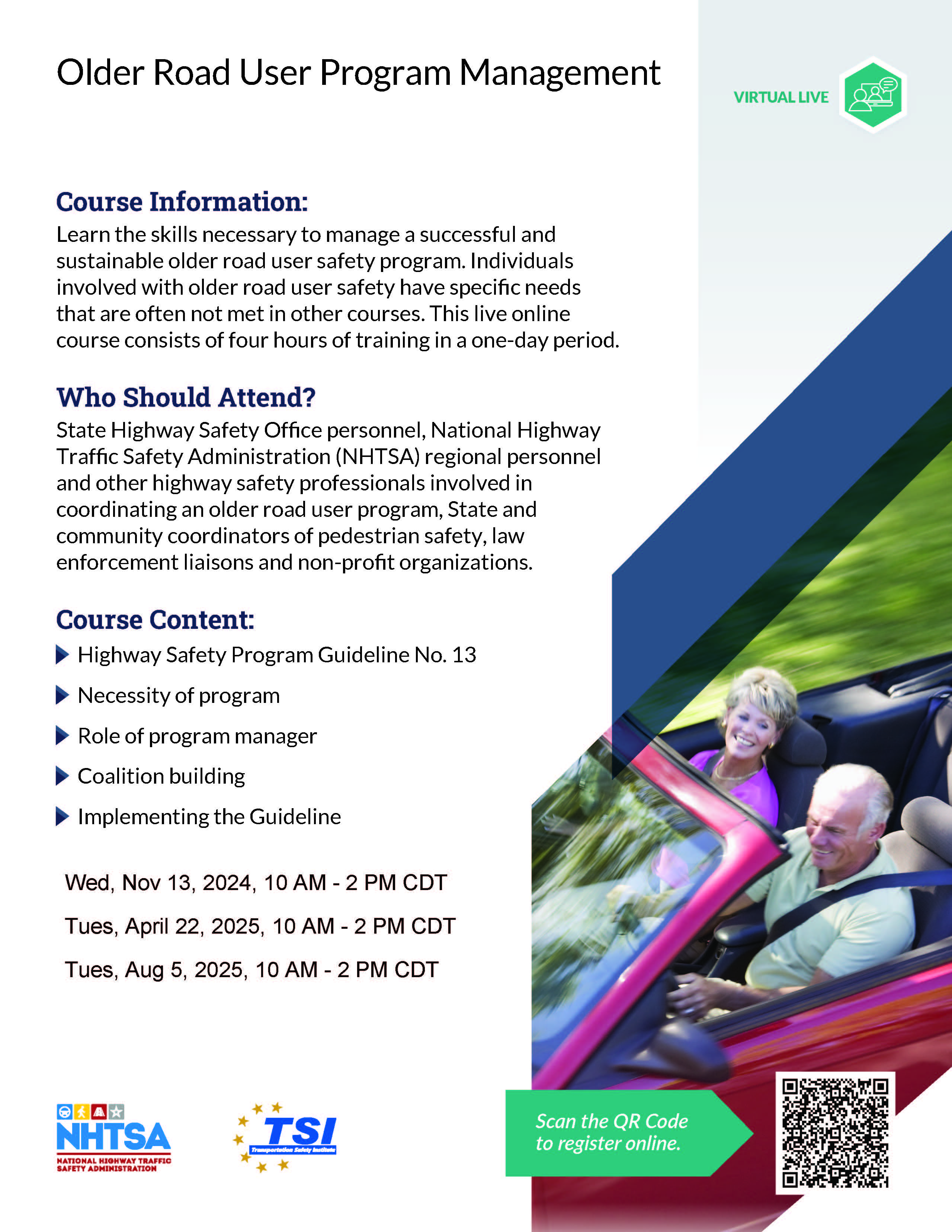 Older Road User Program Management Course Information Flyer