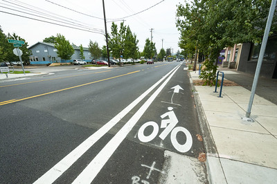 Photo of a local road with a bike lane. 