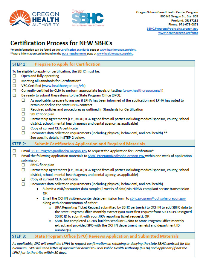 New SBHCs Process