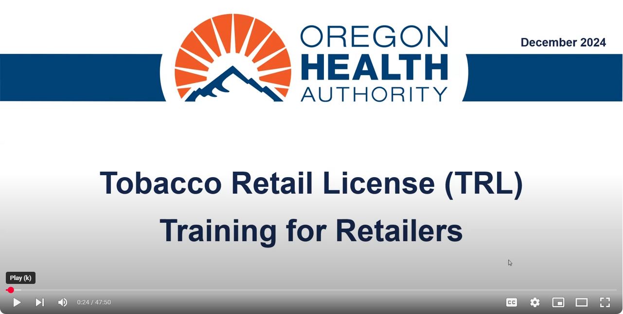 Tobacco Retail Licensing Virtual Training for Retailers