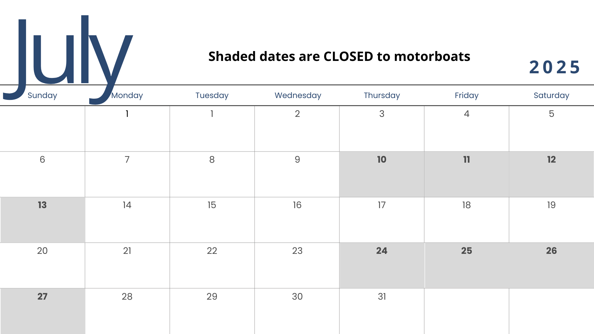 Lower Deschutes Motorboat Schedule July 2025