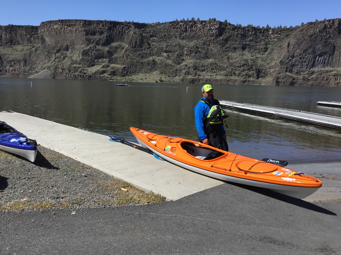 American Canoe Association's representative, Marcel Bieg launching on Lake Billy Chinook