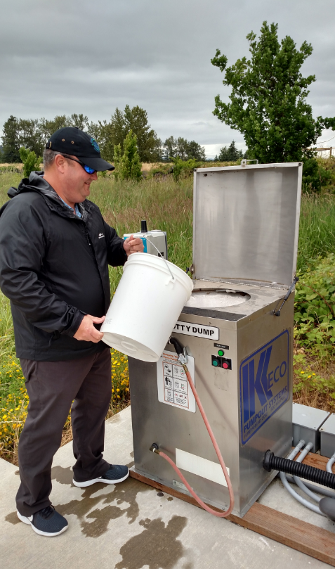 Boater using a dump station