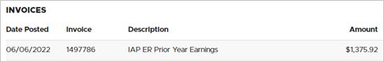 Image of a prior year earnings invoice in EDX