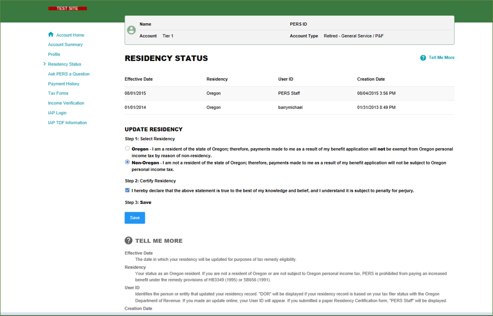 PERS How to Update Your Residency Status Through Online Member